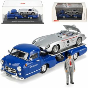 Mercedes Benz Rennwagen-Schnelltransporter + Mercedes Benz 300 SLR + Figuur Schaal 1:43